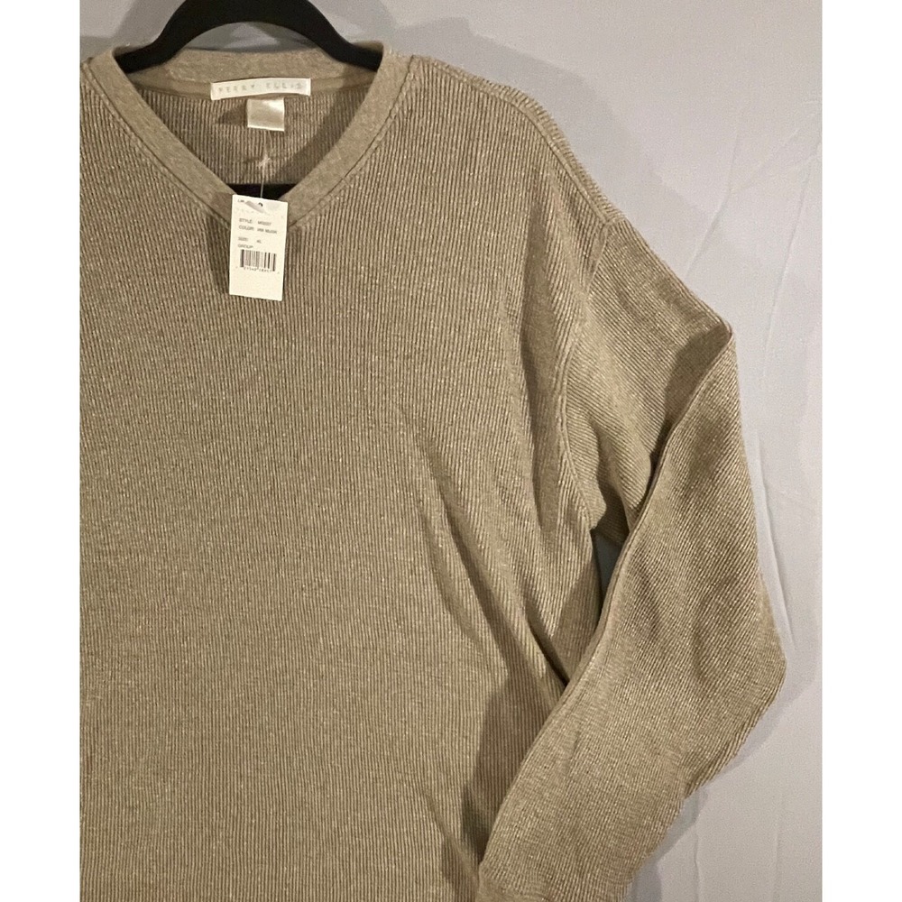 PERRY ELLIS NWT BROWN HEATHER PULLOVER SWEATER LOOSE FIT THERMAL MENS XL V-NECK